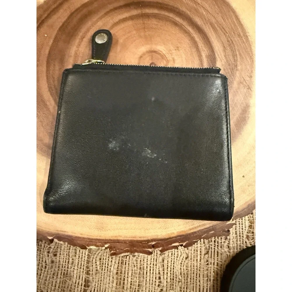 Coach Black Leather Bifold Wallet with Zipper Coin Purse Card Holder Y2K
